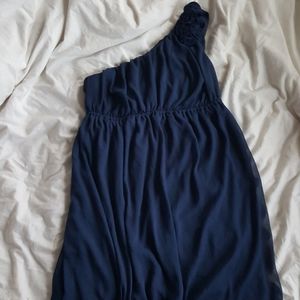 Formal Navy one shoulder rosette dress